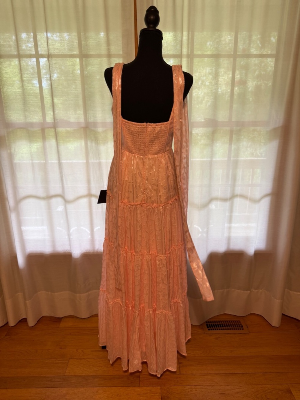 NWT Lulus Picturesque Allure Blush Pink Jacquard Tie-Strap Maxi Dress - Picture 5 of 9